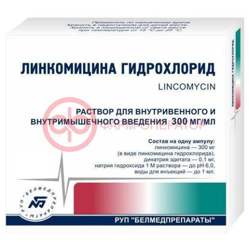 Линкомицина гидрохлорид раствор для внутривенного и внутримышечного введения 300мг/мл 1мл №10 Линкомицина гидрохлорид раствор для внутривенного и внутримышечного введения 300мг/мл 1мл №10