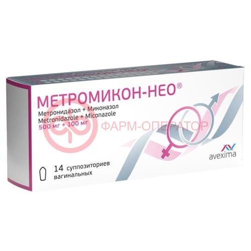 Метромикон-нео суппозитории вагинальные 500мг + 100мг №14 Метромикон-нео суппозитории вагинальные 500мг + 100мг №14