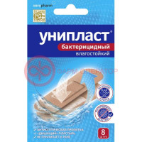 Унипласт лейкопластырь бактерицидный №8 1,9х7,2см влагост