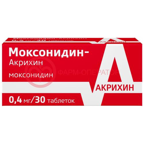Моксонидин-акрихин таблетки покрытые пленочной оболочкой 0,4мг №30 Моксонидин-акрихин таблетки покрытые пленочной оболочкой 0,4мг №30