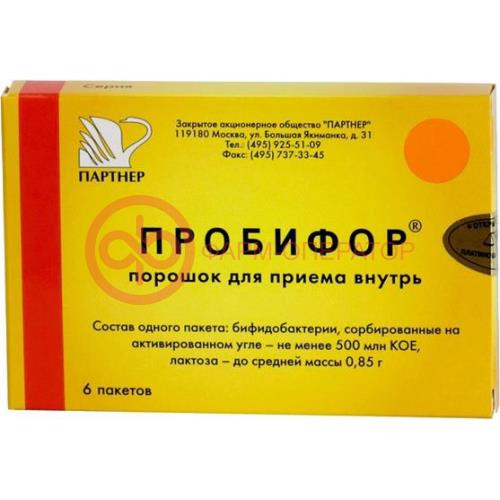 Пробифор порошок для приготовления раствора для приема внутрь 500млн.кое 850мг №6 Пробифор порошок для приготовления раствора для приема внутрь 500млн.кое 850мг №6