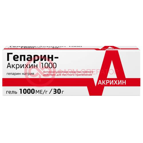 Гепарин-акрихин 1000 гель для наружного применения 1тыс.ме/г 30г Гепарин-акрихин 1000 гель для наружного применения 1тыс.ме/г 30г