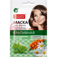 Народные рецепты маска для волос 30мл крапивная с ромашкой и облепихой