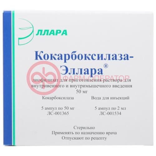 Кокарбоксилаза-эллара лиофилизат для приготовления раствора для внутривенного и внутримышечного введения 50мг №5 в комплекте с растворителем: вода для инъекций (ампулы) 2 мл-5 шт. Кокарбоксилаза-эллара лиофилизат для приготовления раствора для внутривенного и внутримышечного введения 50мг №5 в комплекте с растворителем: вода для инъекций (ампулы) 2 мл-5 шт.