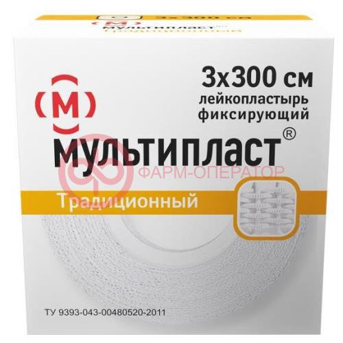 Мультипласт лейкопластырь фиксирующий 3х300см традиц ткан