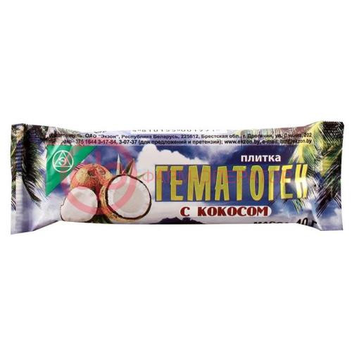 Гематоген плитка 40г с кокосом /экзон/