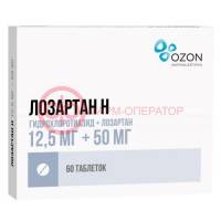 Лозартан н таблетки покрытые пленочной оболочкой 12.5мг + 50мг №60