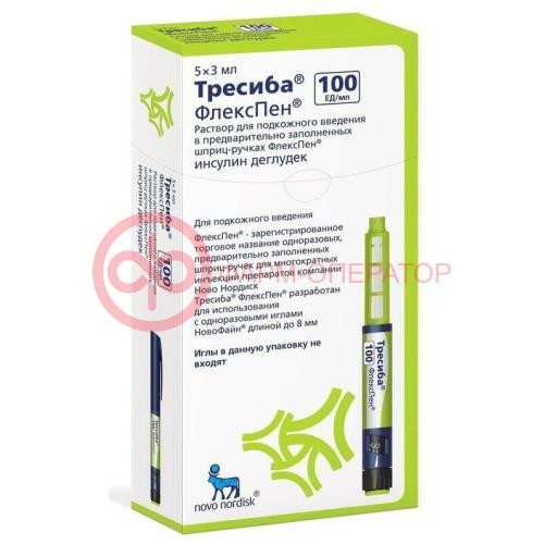 Тресиба раствор для подкожного введения 100ед/мл 3мл №5 шприц флекспен Тресиба раствор для подкожного введения 100ед/мл 3мл №5 шприц флекспен