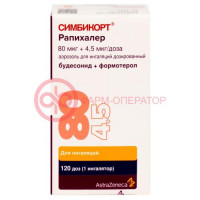 Симбикорт рапихалер аэрозоль для ингаляций дозированный 0,08мг + 0,0045мг/доза 120доз